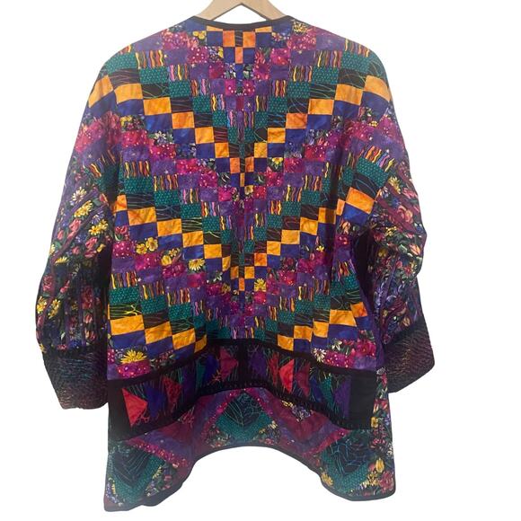 Patchwork Quilted Art To Wear Open Front Jacket Colorful Maximalist 90s SZ XL** - Picture 1 of 15